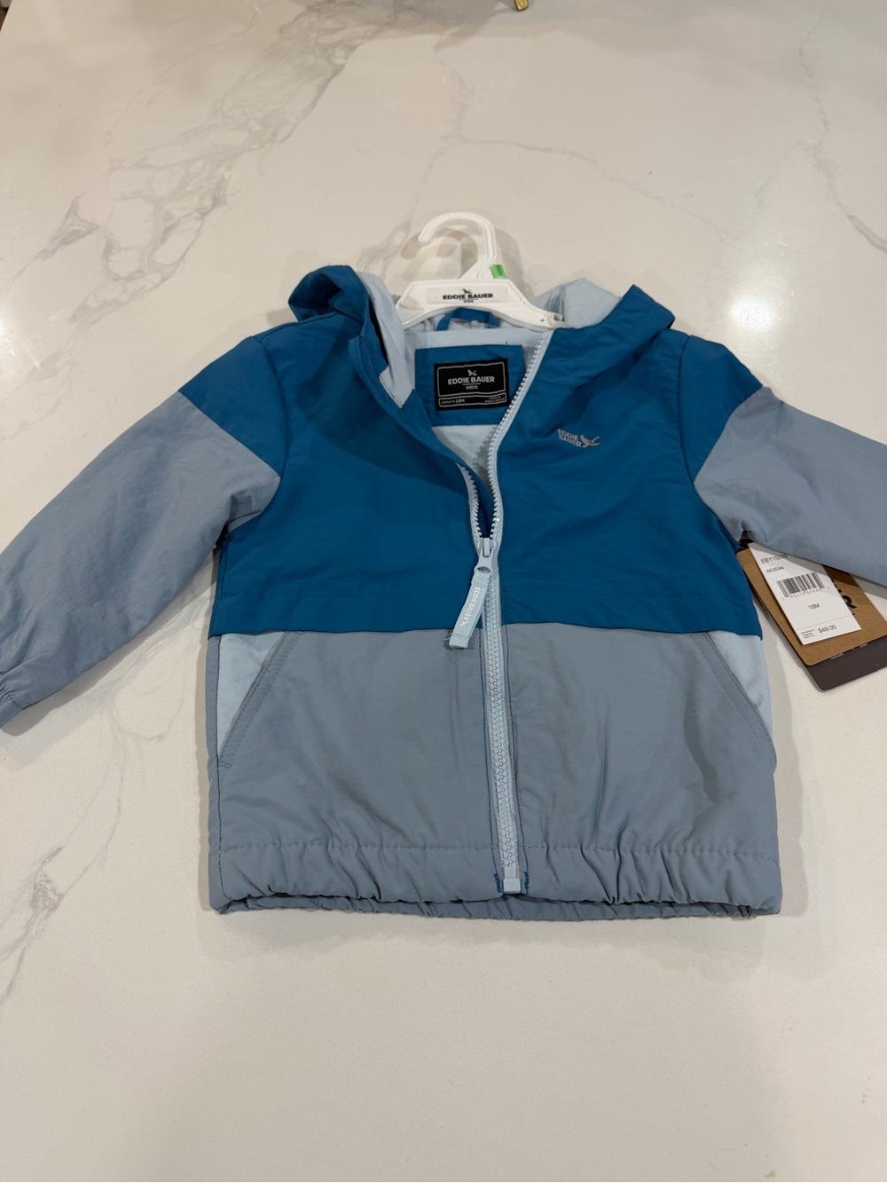 Eddie Bauer Two-Tone Blue Hooded Rain Jacket 18 months